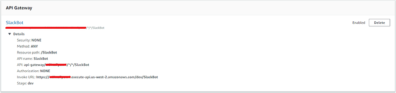 The API Gateway details showing the Invoke URL